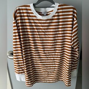 J. Crew Burnt Orange and White Striped Tee, Size L, NWT